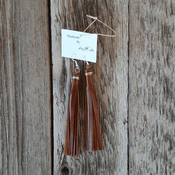 Handmade Leather Fringe Earrings - Picture 4 of 11